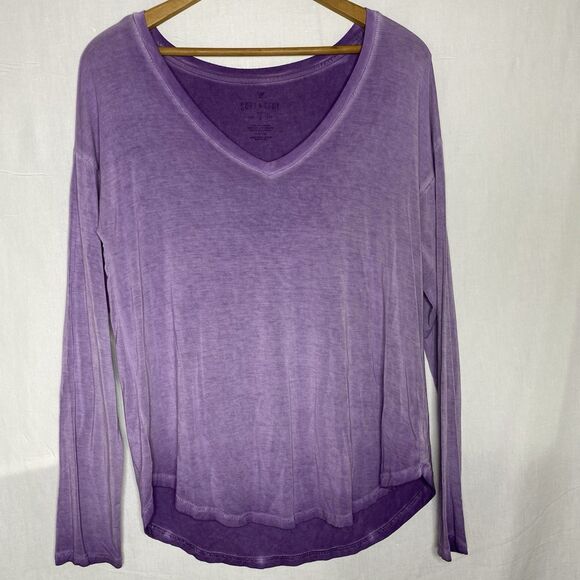 AMERICAN EAGLE Soft & Sexy V-Neck Long Sleeve T Shirt Stretch Womens M Purple - Picture 2 of 7